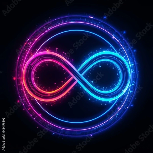 Obraz A vibrant, neon infinity symbol showcasing a blend of pink and blue colors, representing endless possibilities and creativity.