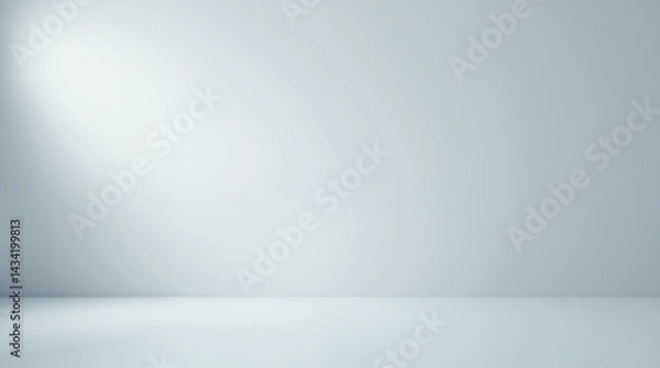 Fototapeta The image shows an empty room with a light blue wall and a white floor. The room is empty