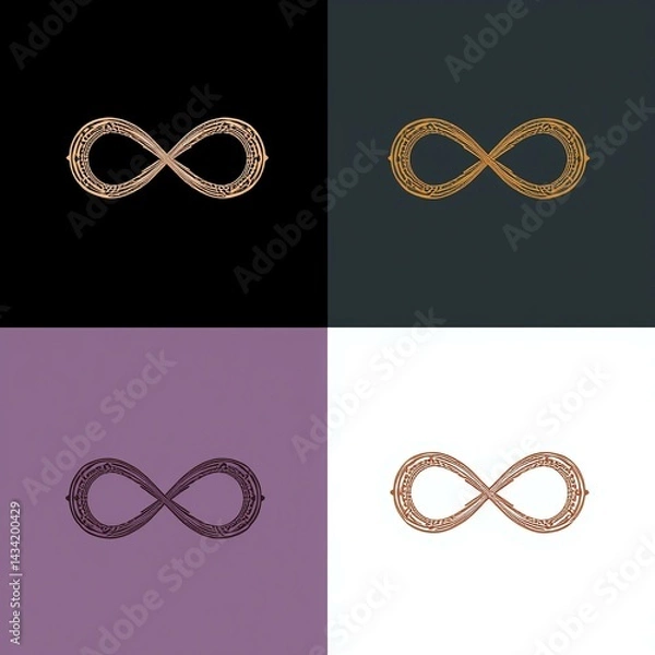 Obraz An elegant infinity symbol design, featuring intricate patterns against contrasting backgrounds in various color schemes.
