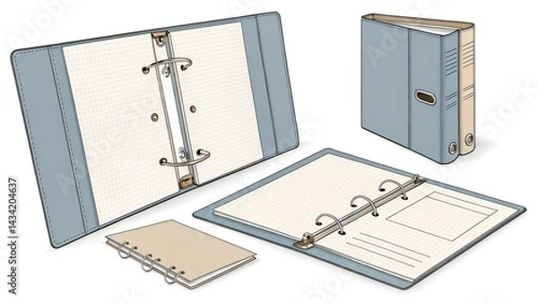 Fototapeta Realistic metal binders set with vertical rows of silver colored metal page separators on blank background vector illustration
