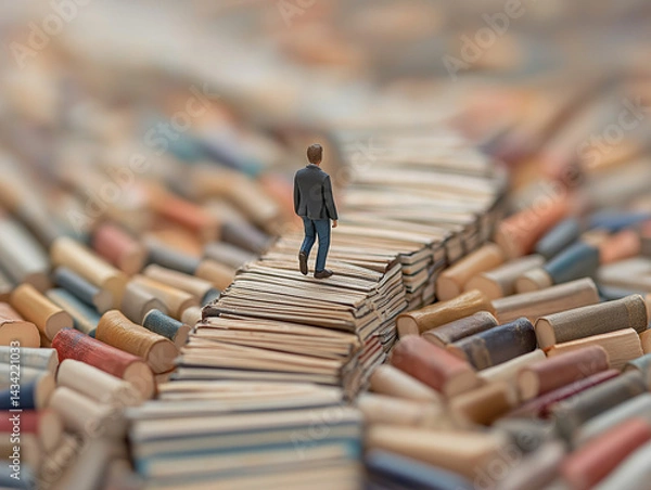 Fototapeta person walking on road made of books representing learning