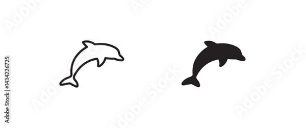 Obraz Dolphin Aquatic Mammal line and flat icons set, editable stroke isolated on white, linear vector outline illustration, symbol logo design style