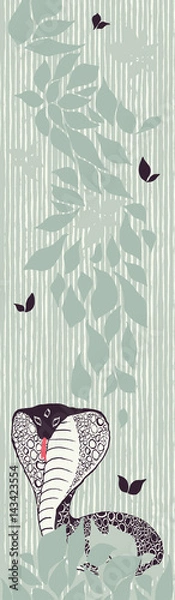 Obraz Bookmark. Snake and Flowers. Creative Hand Drawn Textures