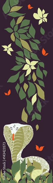 Obraz Bookmark. Snake and Flowers. Creative Hand Drawn Textures