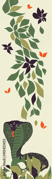 Obraz Bookmark. Snake and Flowers. Creative Hand Drawn Textures