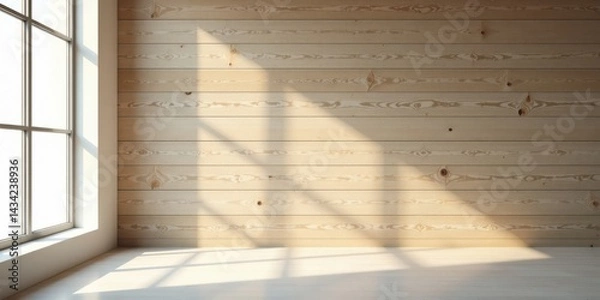 Obraz Sunlight Illuminates a Room with Light Wooden Walls and a Large Window