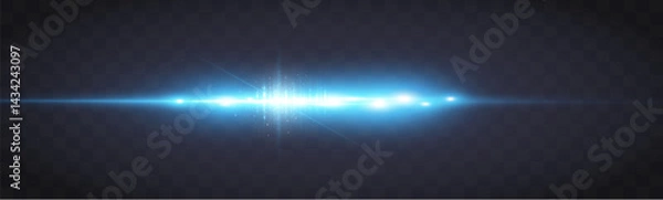 Obraz Blue horizontal glow effects resembling stars or suns with radiant highlights. Features light energy explosions and flares. Vector artwork ideal for digital, abstract, or futuristic designs.	
