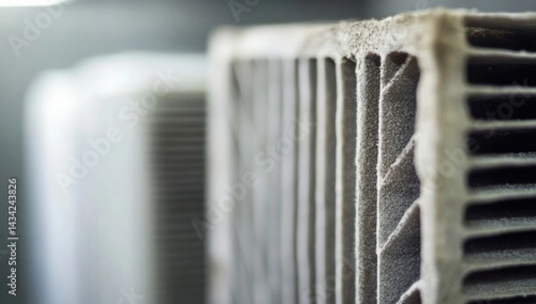 Fototapeta Close-up of a dirty air conditioner filter with visible dust and debris