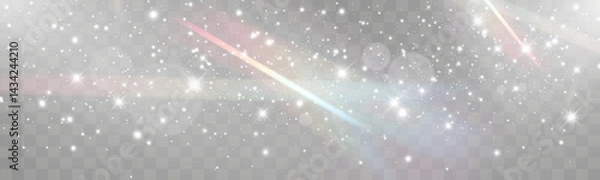Obraz Snowfall with prism light effect, soft winter background, falling snowflakes on transparent backdrop, christmas seasonal design.	
