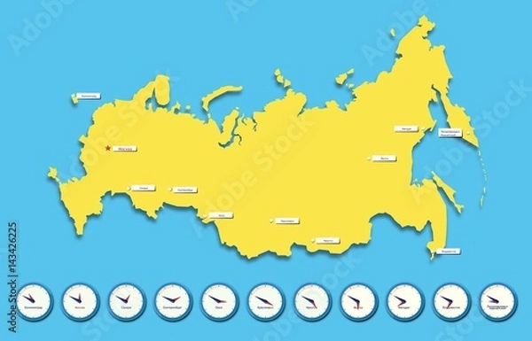 Obraz Карта России административные центры часовые зоны вектор