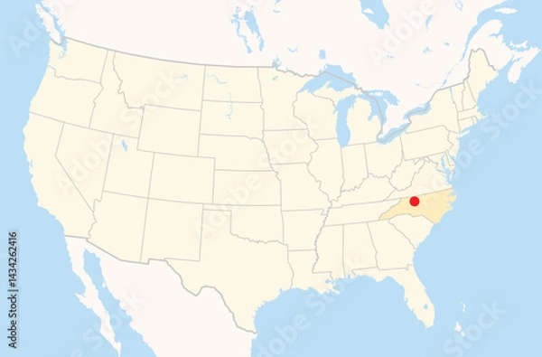 Fototapeta Location of the city Winston-Salem (North Carolina) on a map of the Contiguous United States.