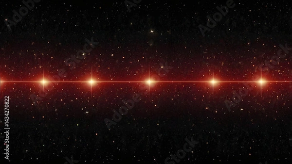 Fototapeta Simple Border of Red Stars with Yellow Centers in a Starry Background