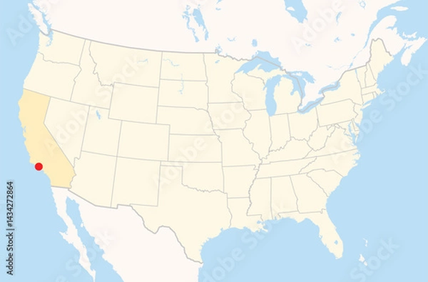 Obraz Location of the city San Buenaventura (Ventura) (California) on a map of the Contiguous United States.