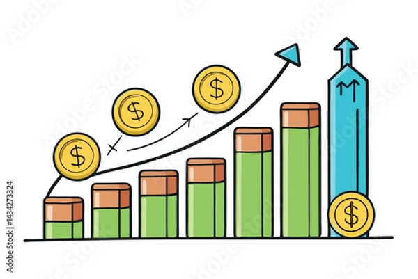 Obraz financial growth chart with gold coins clipart 4.eps