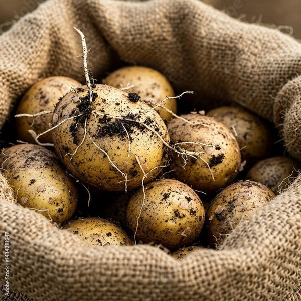 Fototapeta sack of potatoes on burlap