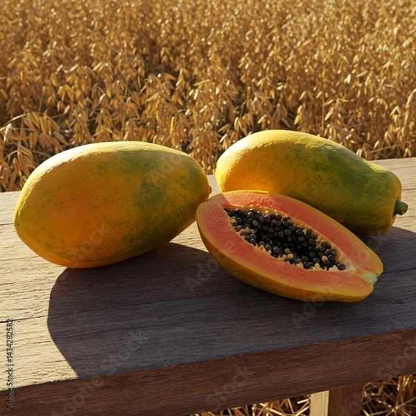 Obraz papaya on a wooden table