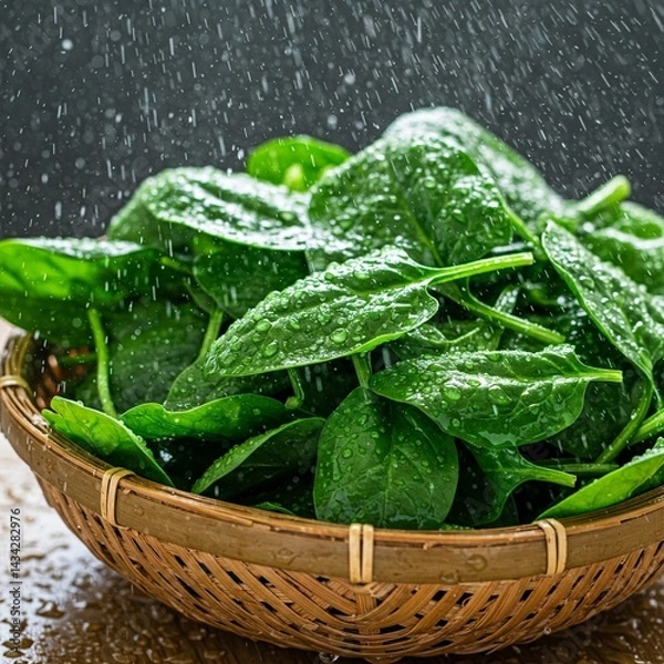 Fototapeta fresh spinach in a basket