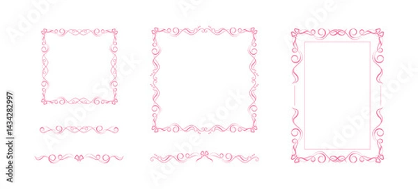 Obraz Elegant hand drawn frames and lines with trendy coquette ribbon elements. Fully editable vignettes