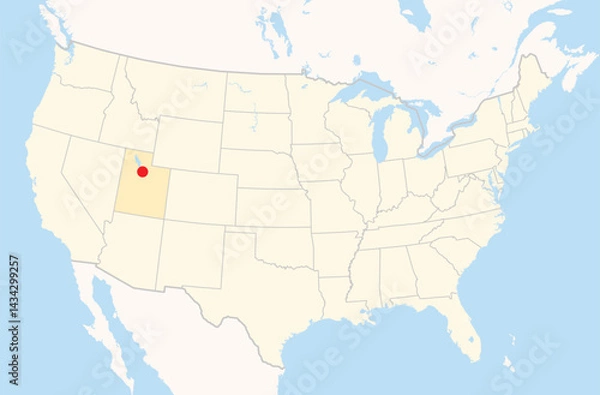 Fototapeta Location Map of the city Lehi in Utah, USA. The state is marked orange and the city is highlighted with a red dot. No labels at all.