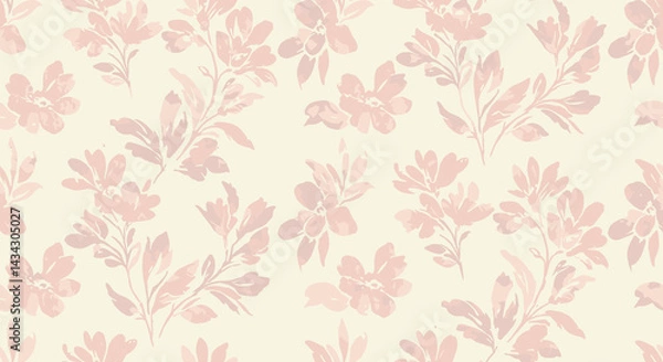 Fototapeta Floral Pattern in Soft Pink on Light Beige Background  