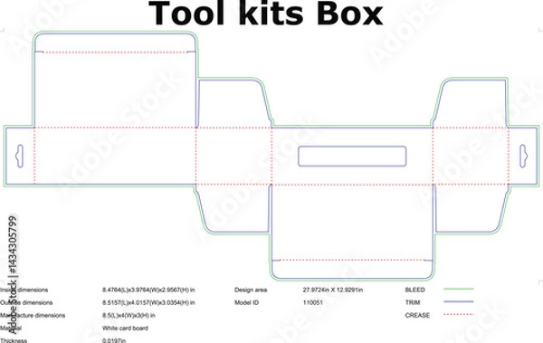 Fototapeta Tool Kit Box Blueprint Die Cut Template For Packaging Design And Manufacturing