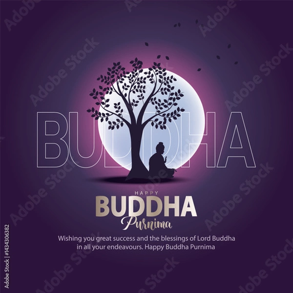 Fototapeta Happy Vesak Day, Buddha Purnima wishes greetings with buddha. Can be used for poster, banner, logo, background, greetings, print design. abstract illustration design.