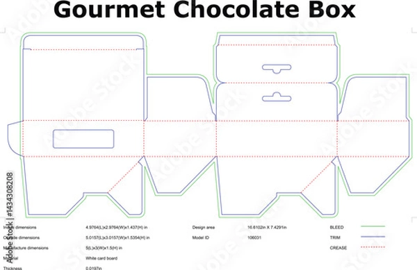Fototapeta Chocolate Box Packaging Die Cut Template With Dimensions And Bleed Lines