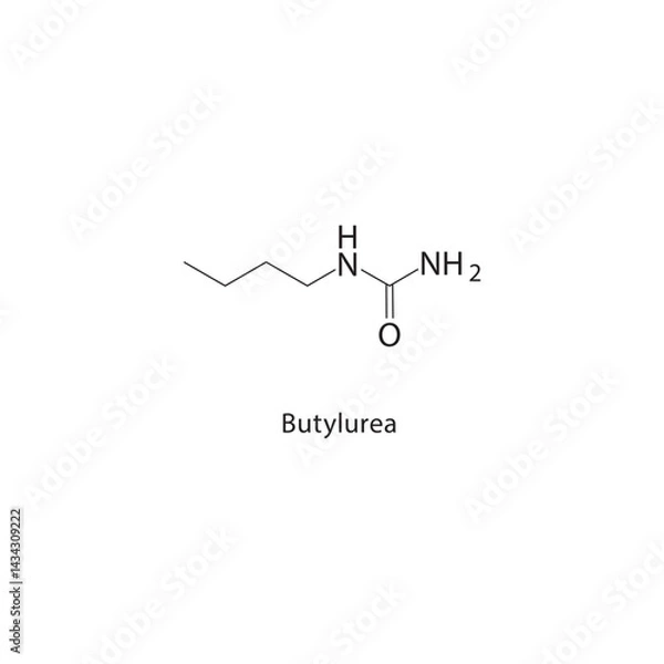 Fototapeta Butylurea skeletal structure. Urea derivative compound schematic illustration. Simple diagram, chemical formula.