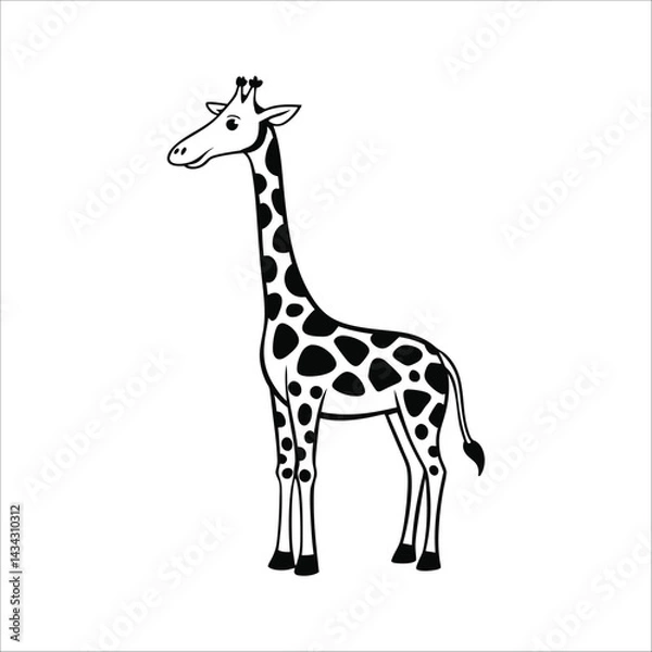 Fototapeta Graceful Giraffe Sketch: A tall, elegant giraffe, captured in a clean, monochromatic sketch, showcasing its iconic long neck and distinctive spotted pattern.