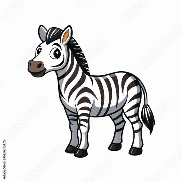 Fototapeta Happy Zebra: A cute and friendly zebra with black and white stripes smiles cheerfully, perfect for children's books, illustrations, and playful designs.  