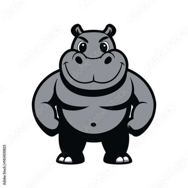 Fototapeta Cheerful Hippo Mascot: A playful hippo mascot stands confidently, radiating energy and joy with a friendly smile. Perfect for children's products and playful branding. 