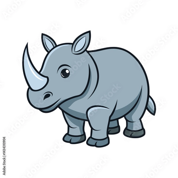 Fototapeta Cartoon Rhino in Simple Style: A charming illustration of a rhino standing proudly, showcasing a clean, minimalist aesthetic.