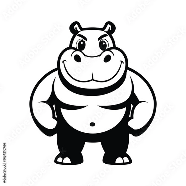 Fototapeta Smiling Hippo Mascot: A friendly, muscular hippo mascot with a wide grin stands proudly, embodying strength and approachability.