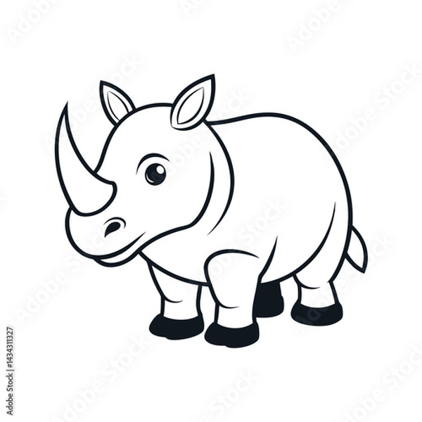 Fototapeta Adorable Rhino Illustration: A charming line illustration of a rhinoceros, offering a captivating display of the animal's robust form, featuring a prominent horn and expressive eyes.