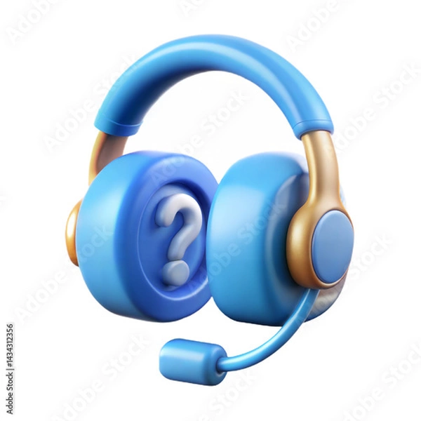 Fototapeta Blue Headset With Question Mark Concept Customer Support 3D Render Illustration