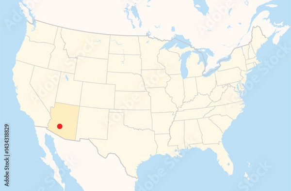 Fototapeta Location Map of the city Goodyear in Arizona, USA. The state is marked orange and the city is highlighted with a red dot. No labels at all.