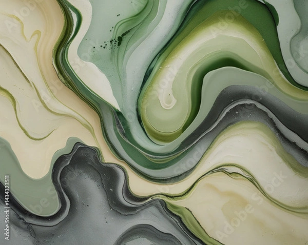 Obraz Swirling shades of green and cream create a mesmerizing abstract art piece in a tranquil setting