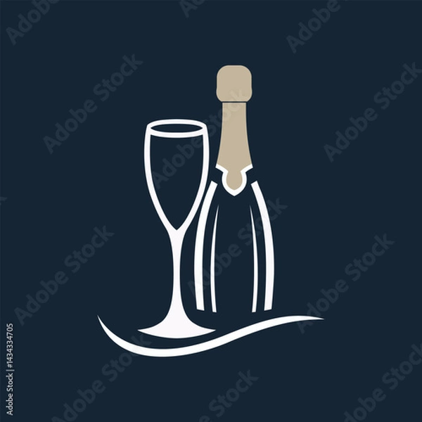 Obraz Champagne Bottle and Glass Silhouette for Celebratory Occasions