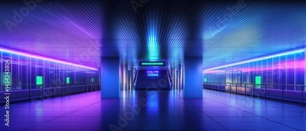 Fototapeta Neon-lit Underground Passageway