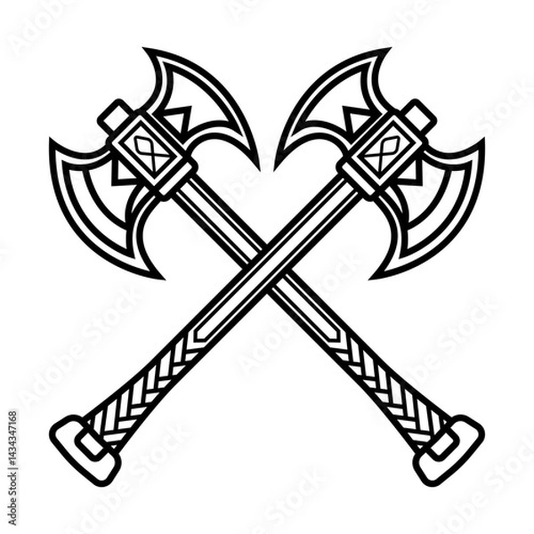 Obraz Crossed Viking battle axes silhouette vector illustration
