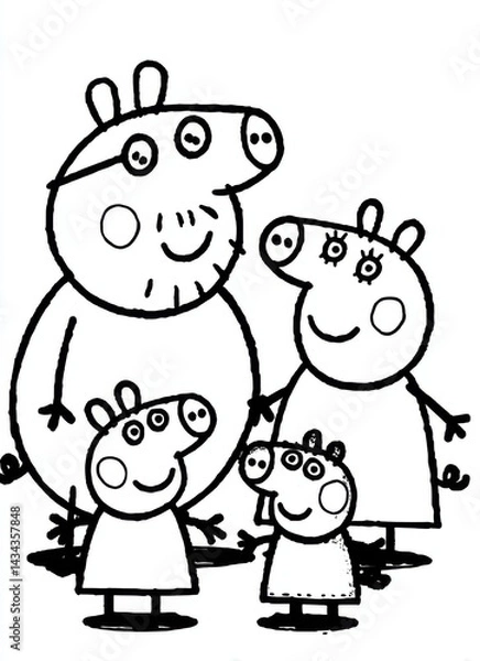 Obraz Peppa Pig family gathering in a cheerful setting with playful expressions during a sunny day