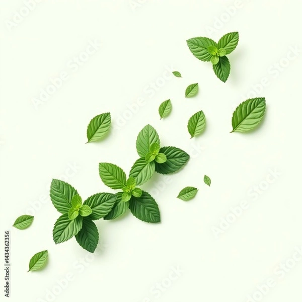 Obraz mint icon, herbal UI, isolated leaf, mint sticker, vector cutout, leaf detail, fresh mint leaves, botany art, digital element, white space, eco icon, herbal label, greenery graphic, web design element