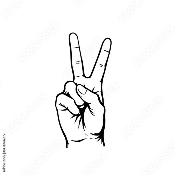 Fototapeta Hand gesture with two fingers raised in a victory sign, against white, with copy space