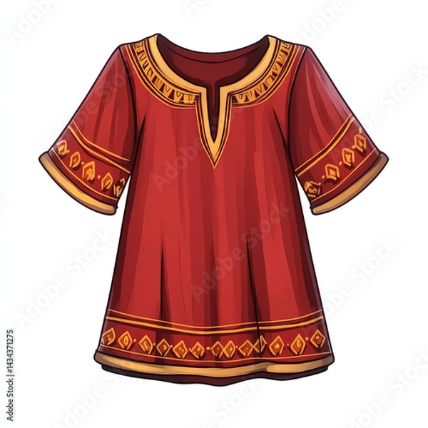 Fototapeta A vibrant red traditional tunic featuring intricate golden patterns, perfect for showcasing cultural heritage in fashion.
