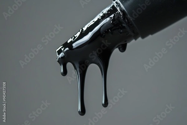 Fototapeta Closeup of melted glue oozing from a heated nozzle against a gray backdrop