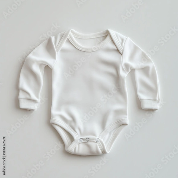 Fototapeta Empty white baby bodysuit on a light background for versatile styling
