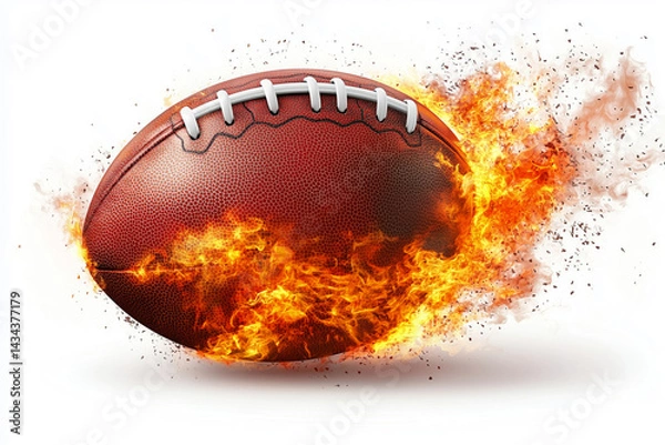 Fototapeta Dynamic football ignited by fierce flames on a clean background