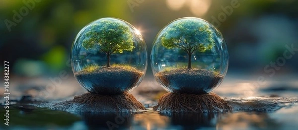 Obraz Two Trees in Glass Globes. (1)