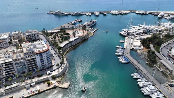Obraz Aerial drone photo of beautiful round harbour and Marina of  Zea or Passalimani in the heart of Piraeus as seen from high altitude, Attica, Greece