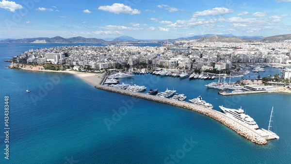 Obraz Aerial drone photo of beautiful round harbour and Marina of  Zea or Passalimani in the heart of Piraeus as seen from high altitude, Attica, Greece